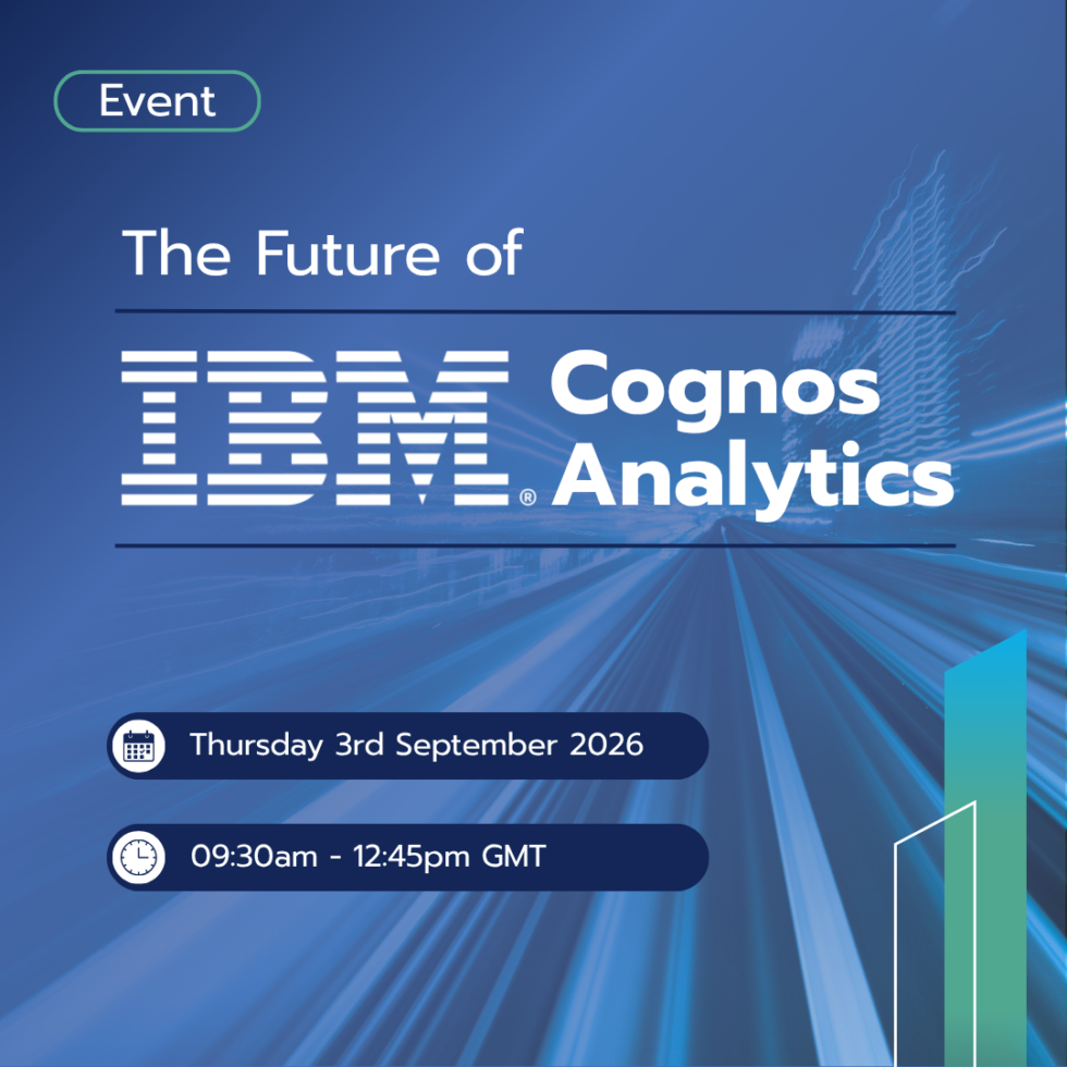 Event poster for IBM Cognos Analytics titled 'The Future of IBM Cognos Analytics' with date Thursday 3 September 2026 and time 09:30am–12:45pm GMT.