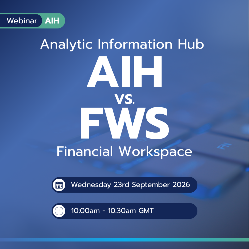 AIH vs FWS - HAYNE.co Webinar poster: Analytic Information Hub—AIH vs FWS Financial Workspace, Wednesday 23 Sept 2026, 10:00–10:30am GMT