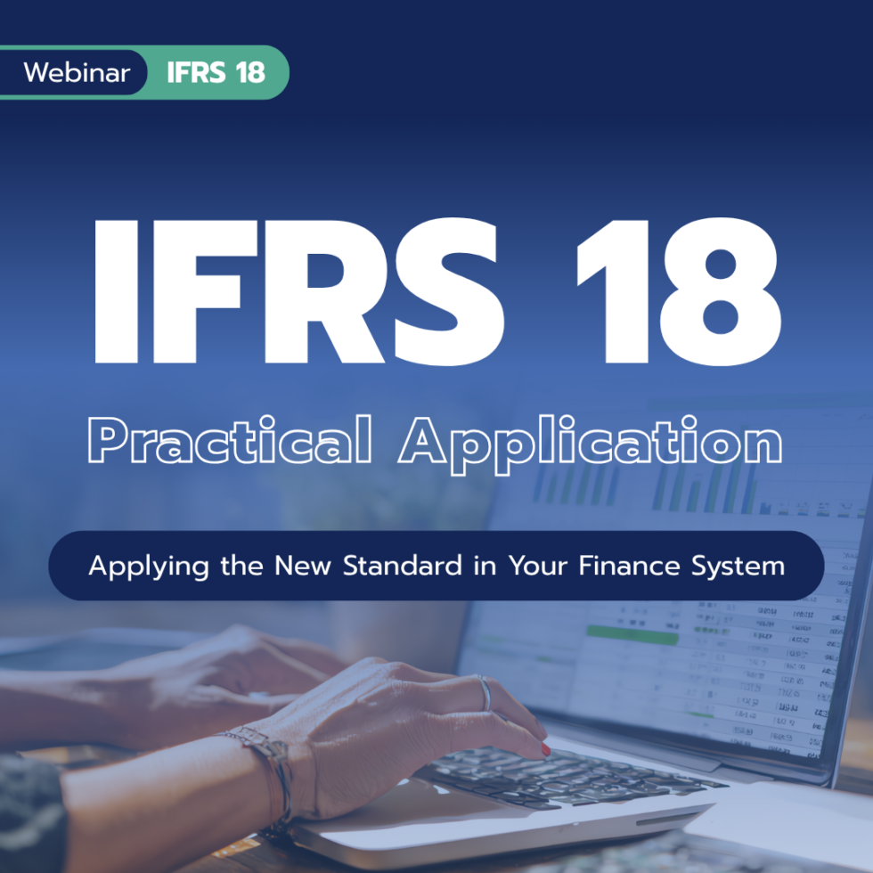 IFRS 18 Practical Application Webinar - HAYNE.co Promotional banner for an IFRS 18 webinar titled 'Practical Application' with hands on a laptop and a charted screen in the background.
